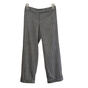 Talbots Petites Womens 8 Gray and White Herringbone Stretch Trousers Cuffed Legs